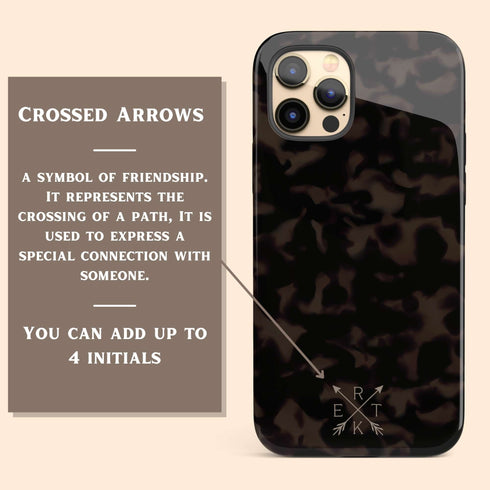 Dark Tortoiseshell Custom Crossed Arrows Initials iPhone Case